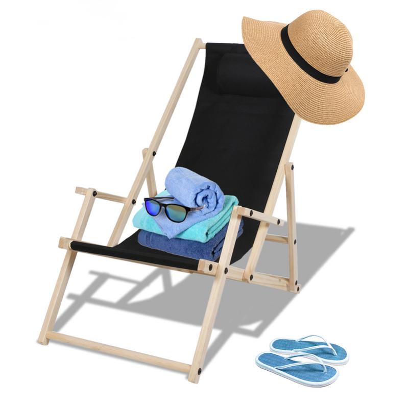 Chaise longue de plage avec mains courantes en bois Chaise de camping pliante Chaise longue