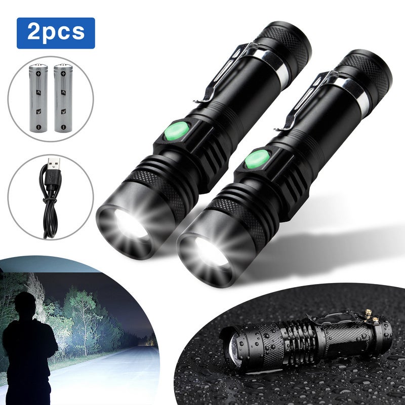 Lampe de poche, torche LED rechargeable par USB extra puissante 1000 lumens  XHP50, 5 modes IP65 zoom militaire étanche pour camping randonnée