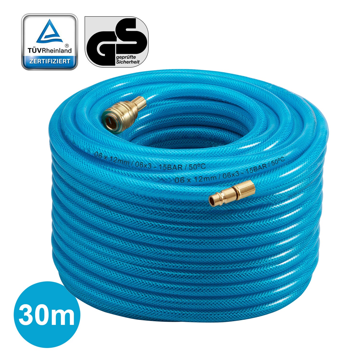 LIA 30M Tuyau d'air comprimé pour compresseur en PVC pneumatique bleu  flexible avec raccord rapide