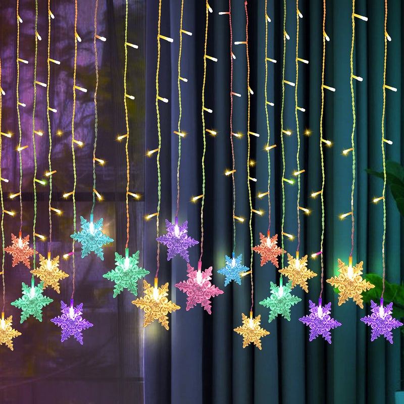 Rideau lumineux LED flocon de neige intérieur rideau lumineux extérieur  décoration de Noël fête, multicolore
