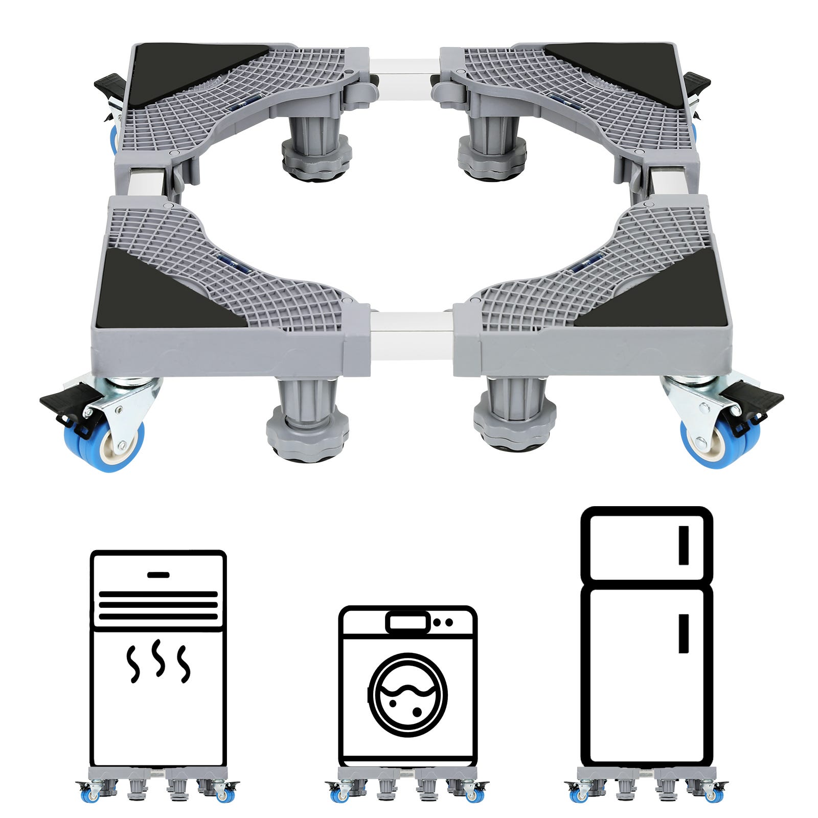 Base de Machine à Laver Réfrigérateur Chariot Roller Support Roulant pour  Sèche Linge lave Linge Congélateur Réglable 41-66cm à 4 pieds