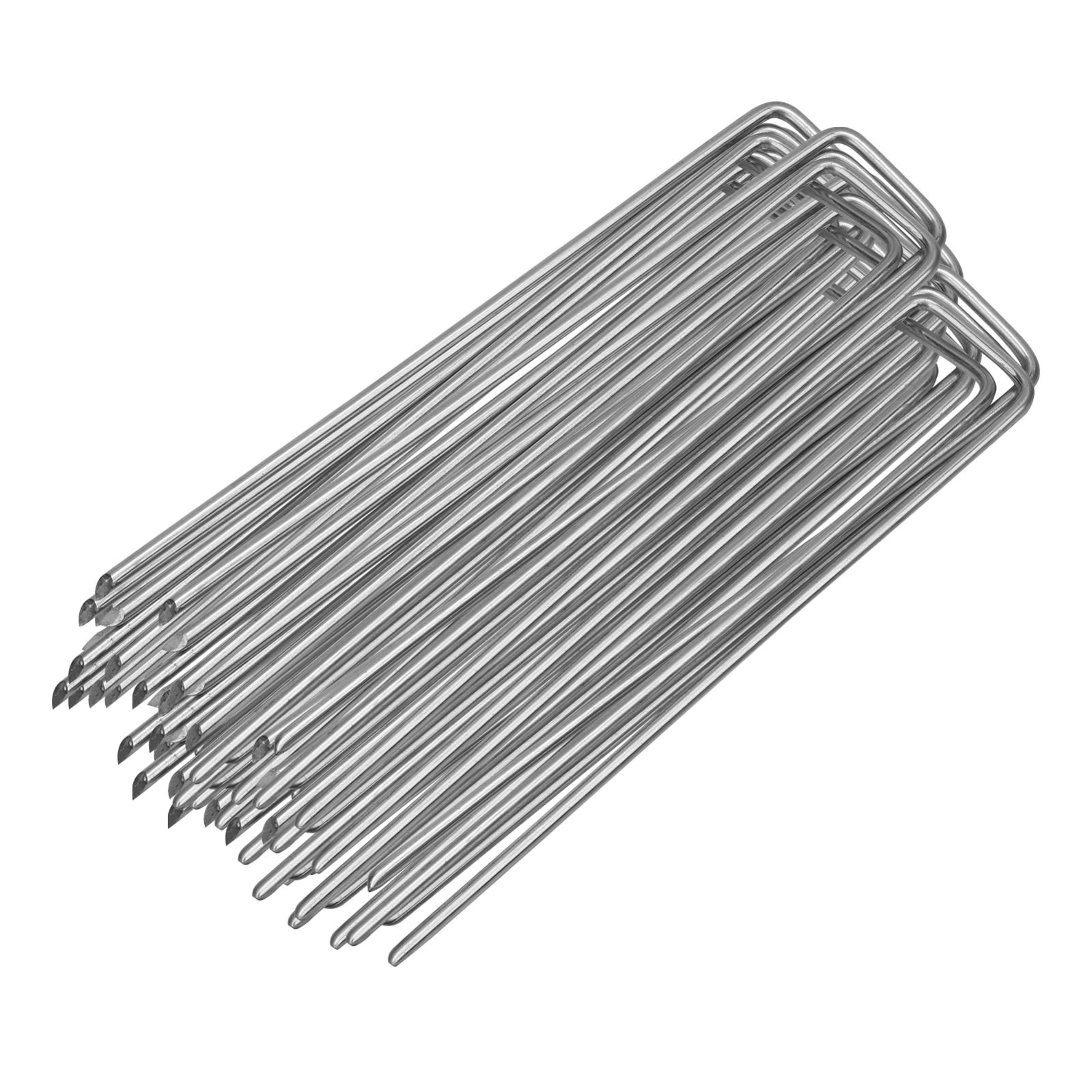 Lot De 50 Piquets D'ancrage En U Galvanisés + 50 Disques - 6 Pouces - Pour Gazon, Tentes, Bâches