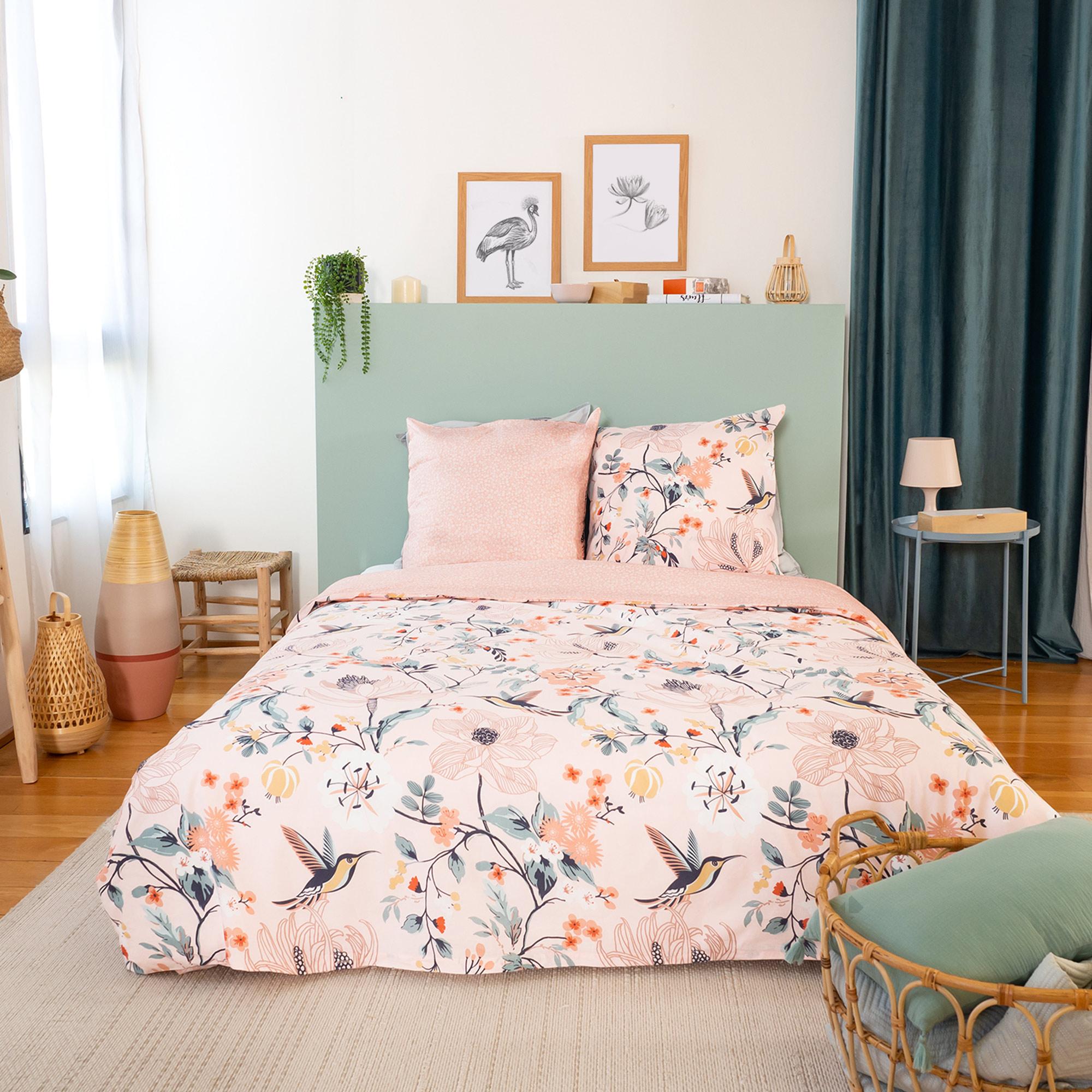 Parure de lit 240x220 cm coton bci adouci PANGA rose 3 pièces Leroy Merlin