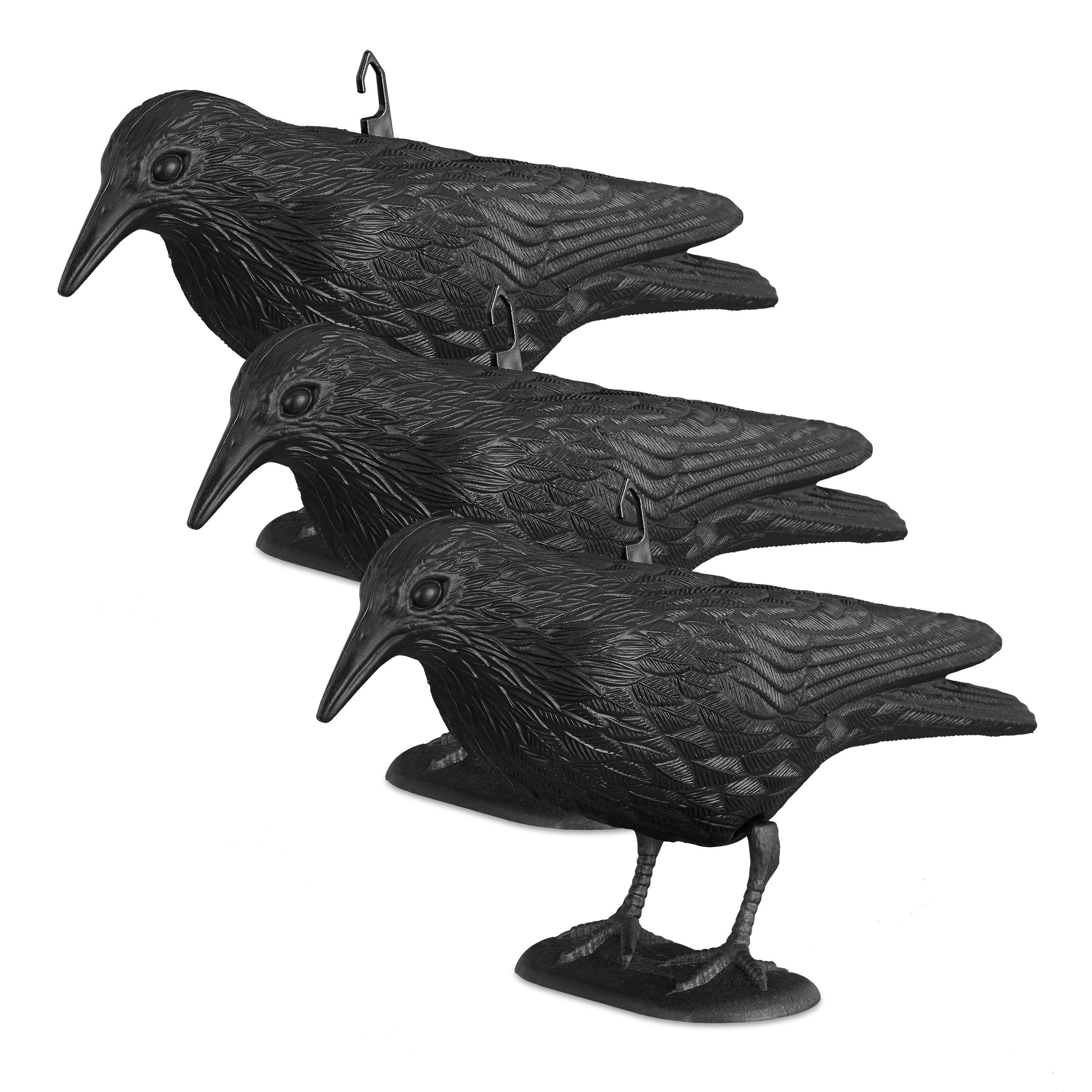 Corbeau de jardin anti-pigeon, lot de 3, décoration épouvantail oiseaux  pigeon alarmistes jardin figure 38 cm, noir