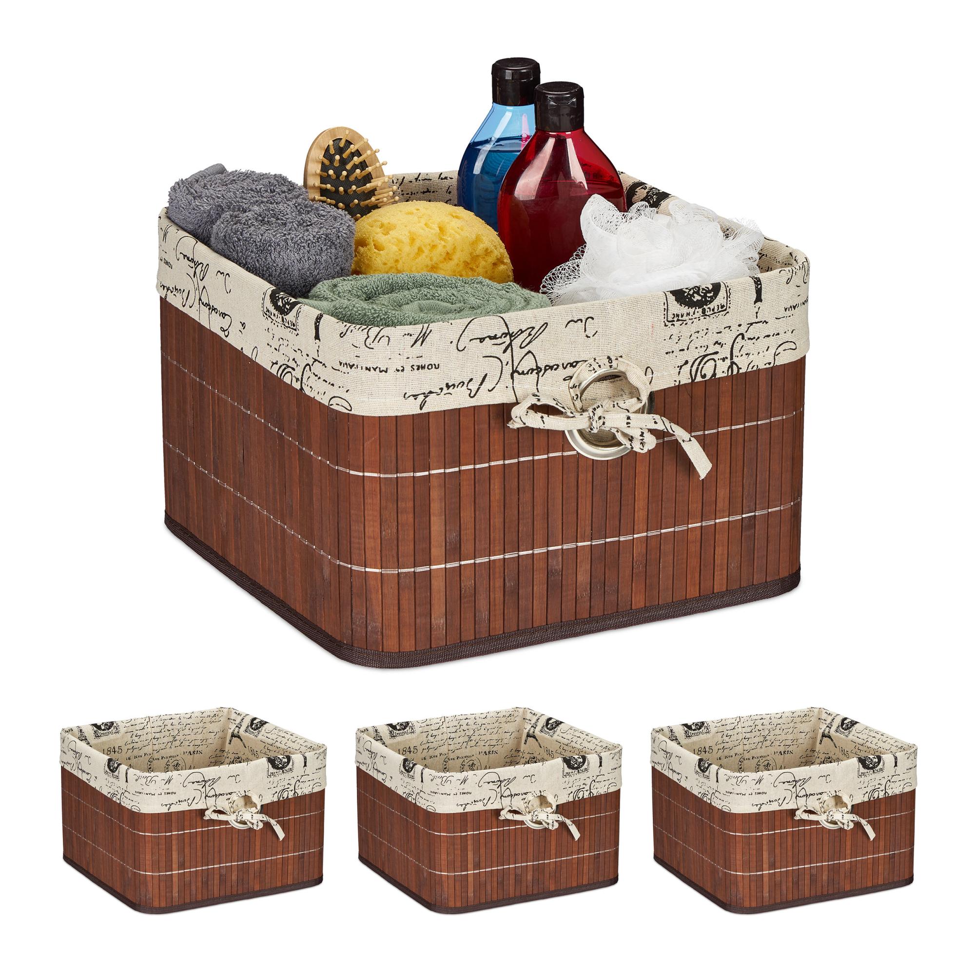 Cestino Portaoggetti In Bambù Relaxdays 20x31x31 Cm - Con Fodera In Tessuto, Per Bagno, Giochi O Casa - Foto 12