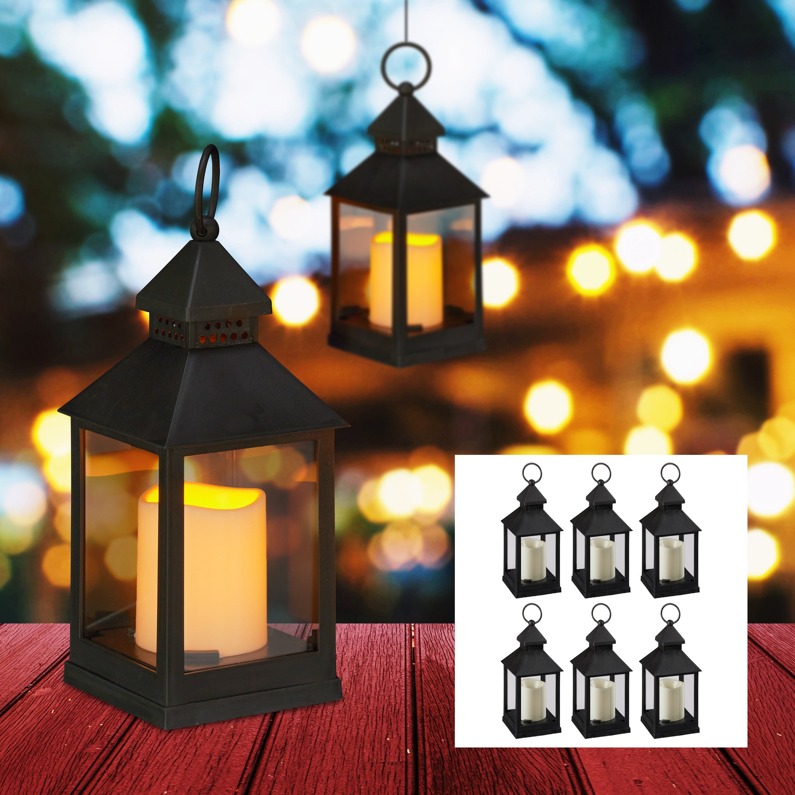 Lanterne LED, lot de 8, Chandelle avec effet flamme, pour extérieur,  lanterne nostalgique, H 23 cm, noir