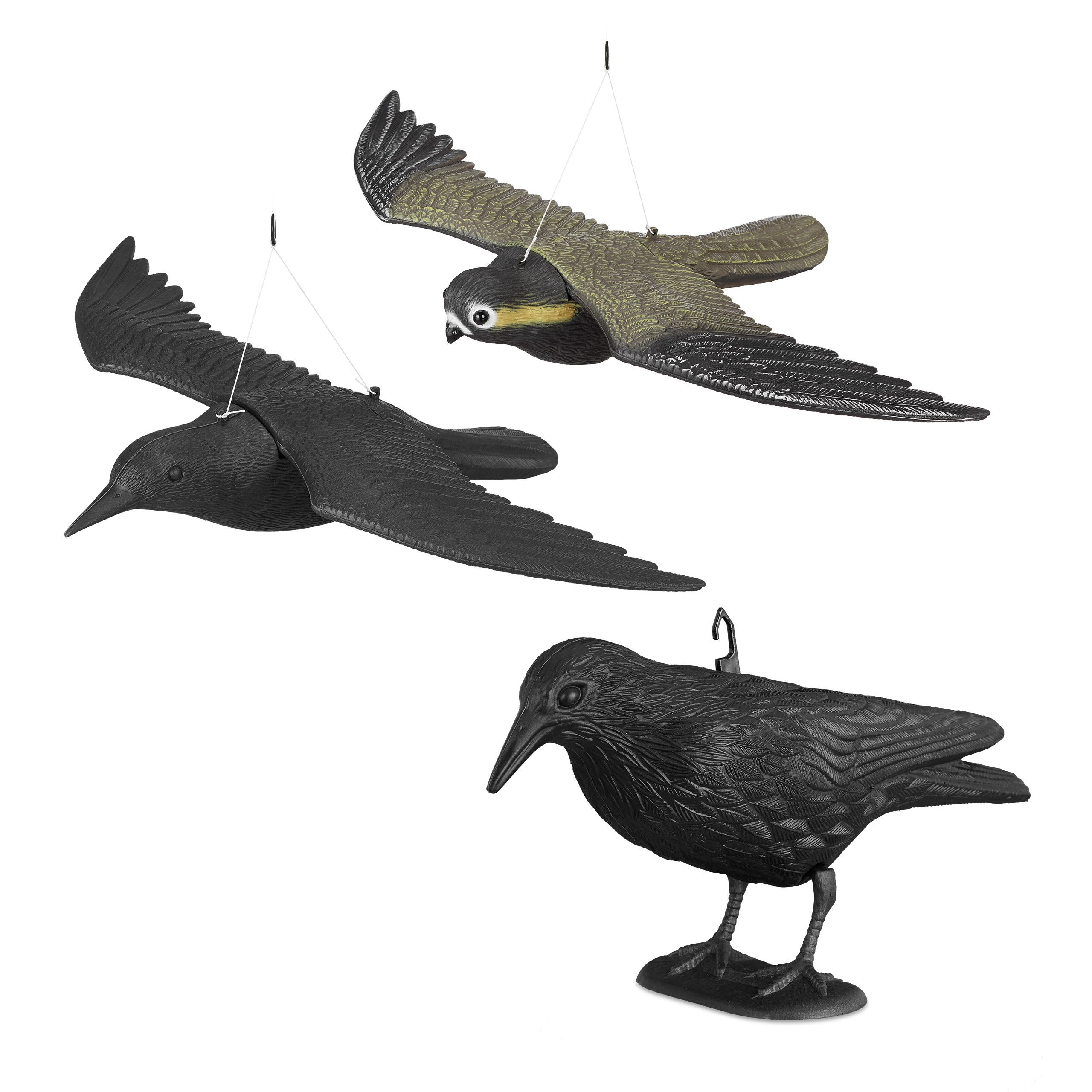 Corbeau de jardin anti-pigeon, lot de 3, décoration épouvantail oiseaux  pigeon alarmistes jardin figure noir