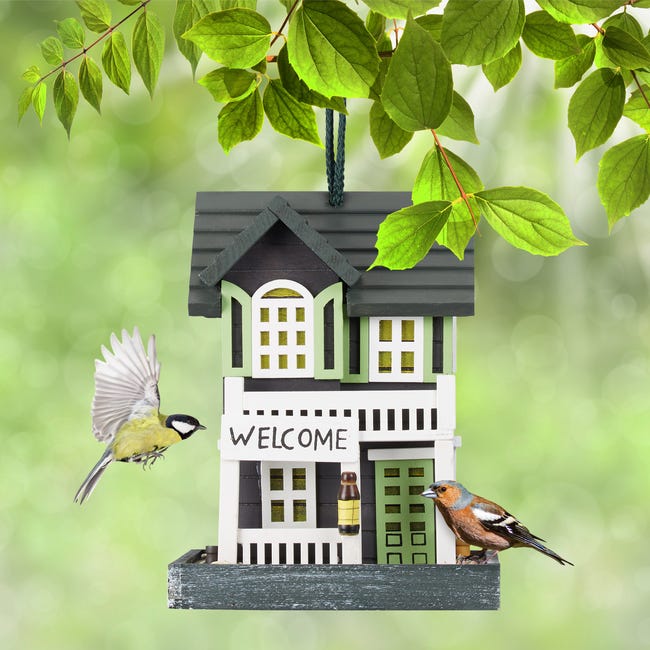 Relaxdays Mangeoire d'extérieur pour oiseaux à suspendre, maison de  campagne, HLP 23,5x18x18 cm, jardin & balcon, coloré