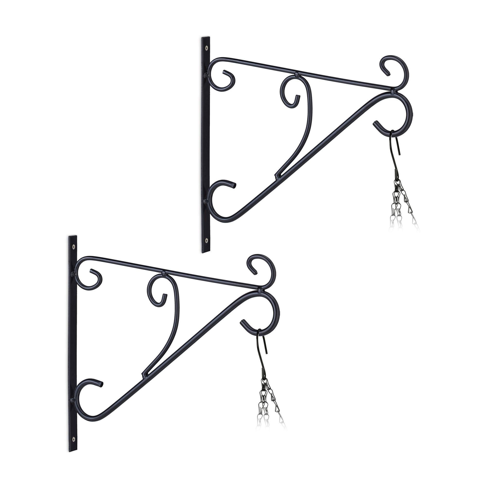 Ganci Da Parete In Ferro Per Piante Sospese - Set 2 Pezzi Nero Per Vasi E Lanterne