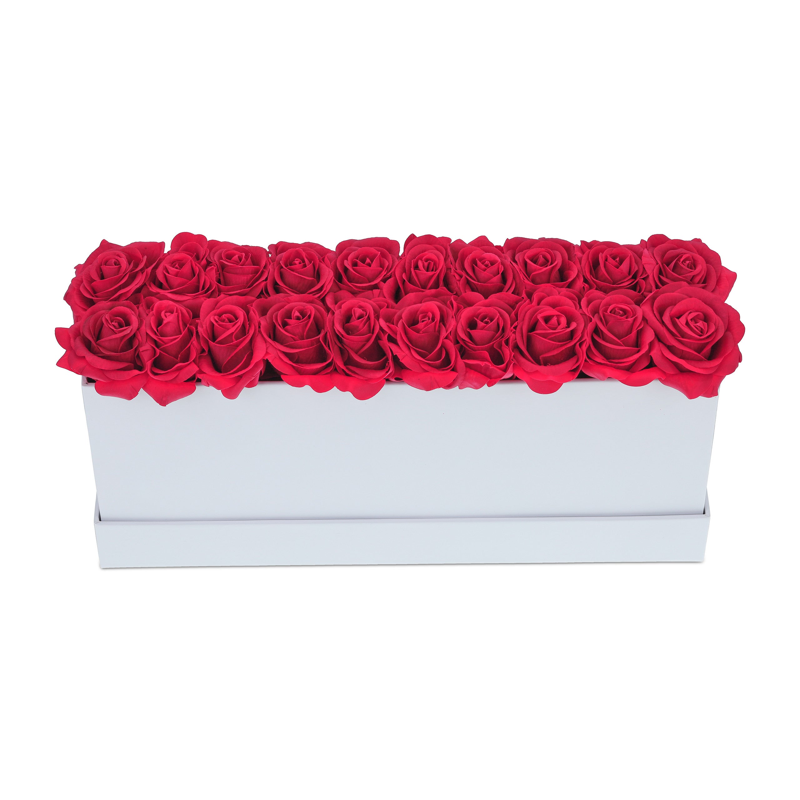 Relaxdays Bouquet Rose Eterne, Flower Box Bianco con 20 Fiori Finti,  Elegante Idea Regalo, Scatola Romantica, Rosso