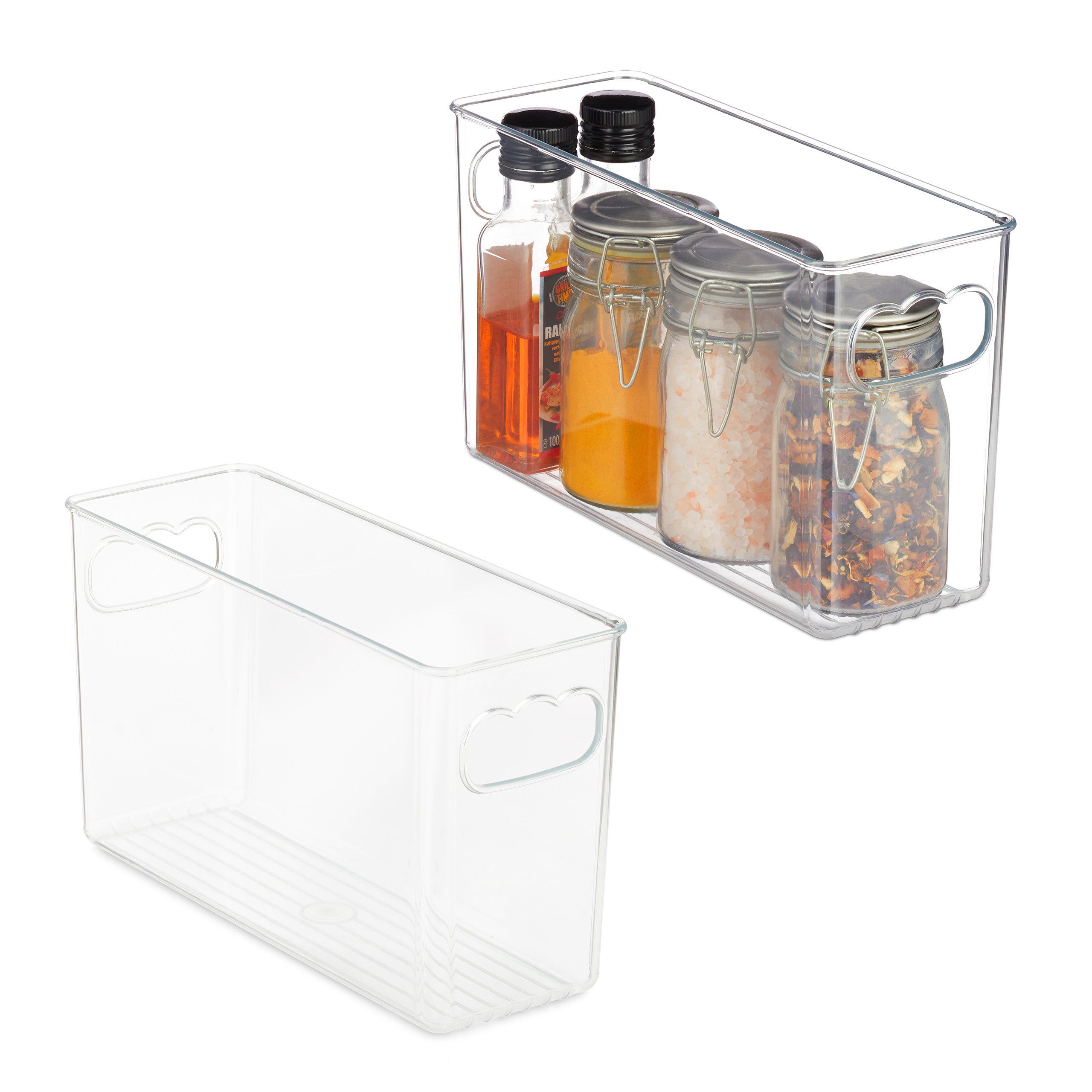 2x Organizer da Frigorifero, Contenitore da Cucina, Box per Alimenti,  10x36,5x10 cm, con Manico, Trasparente