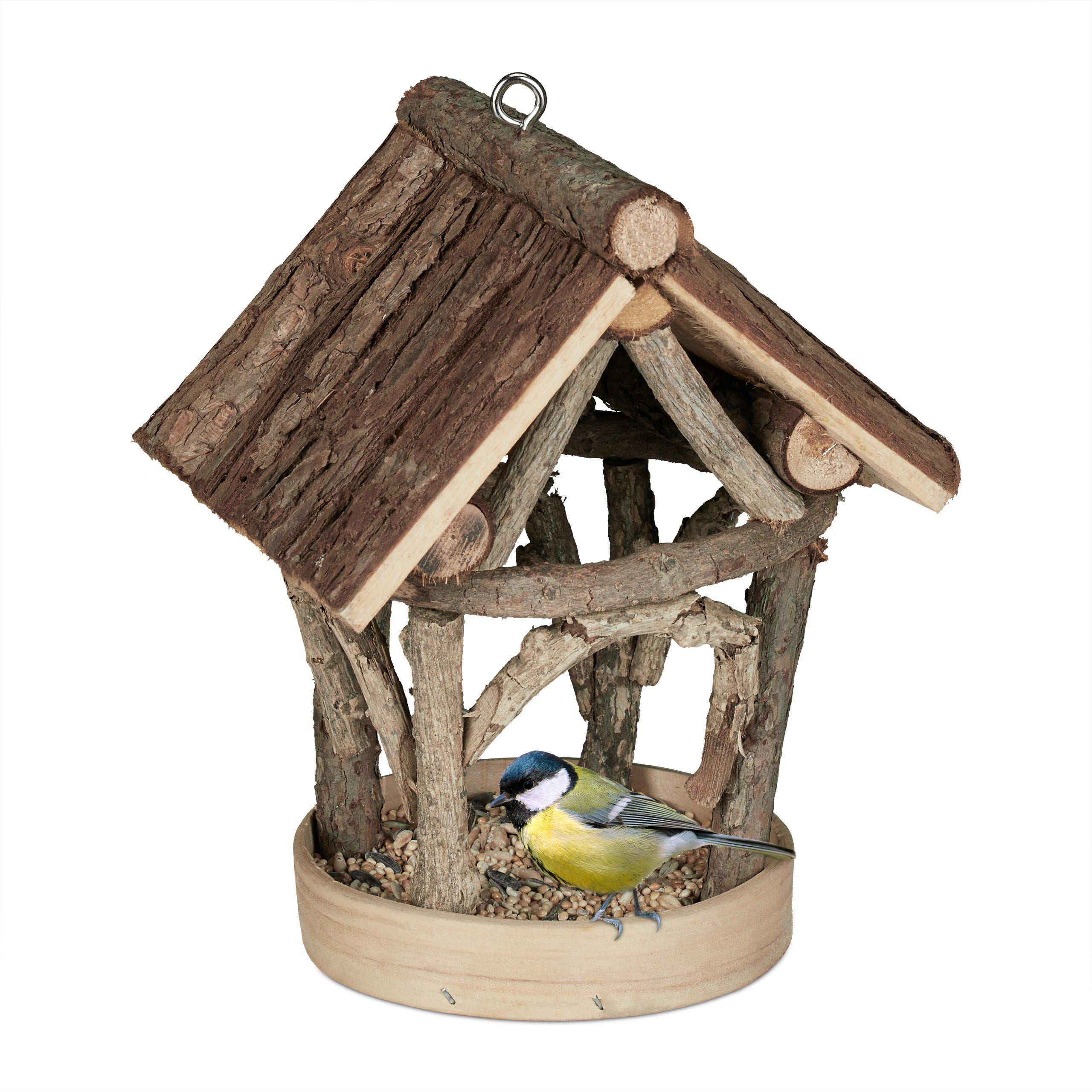 Mangiatoia in legno per uccelli