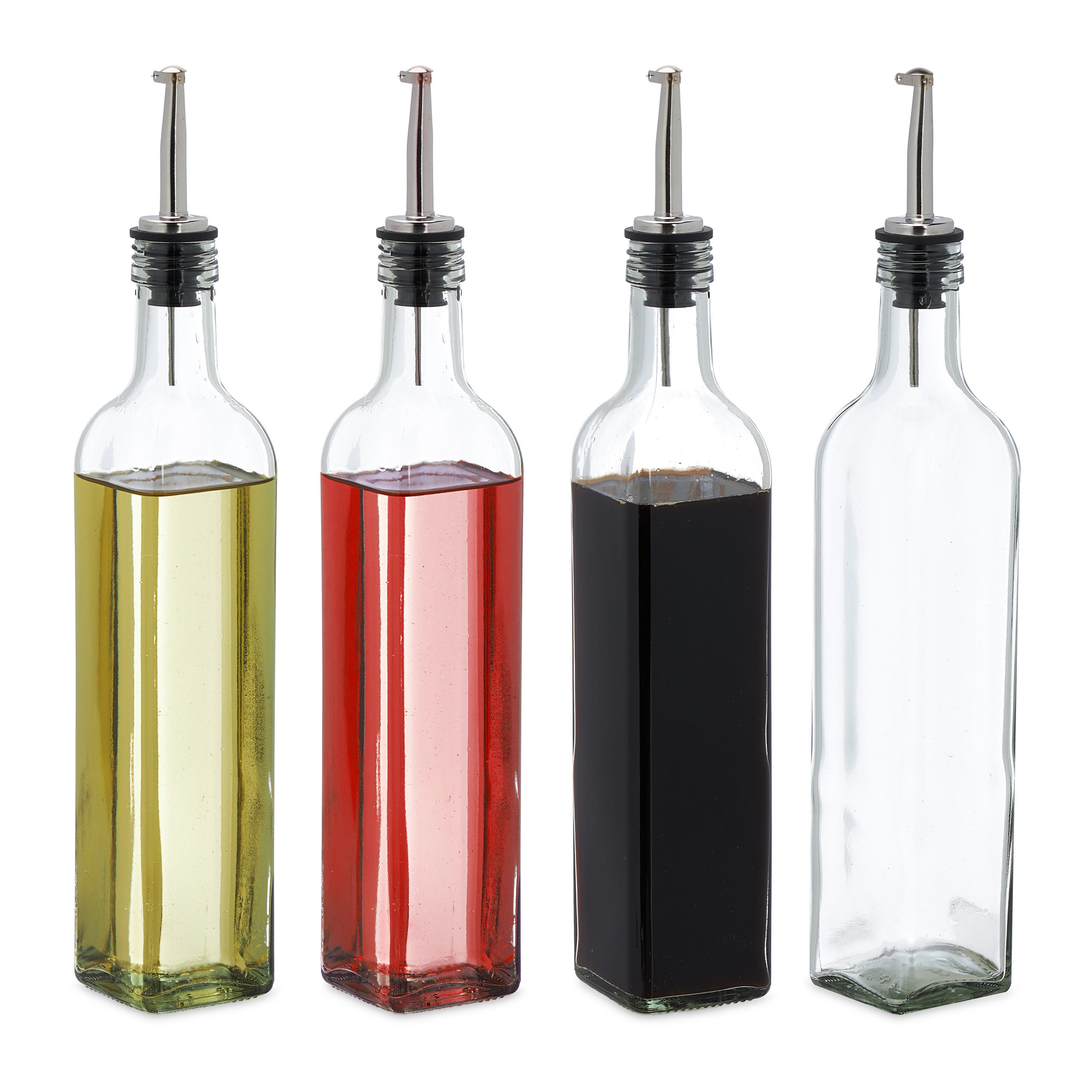 Bouteille d'huile, bouteille d'huile et de vinaigre 500 ml/17 oz, verre  carré haut avec 2 becs en acier inoxydable, 2 étiquettes et 1 entonnoir  pour remplir facilement les réservoirs d'huile, bouteilles d'huile