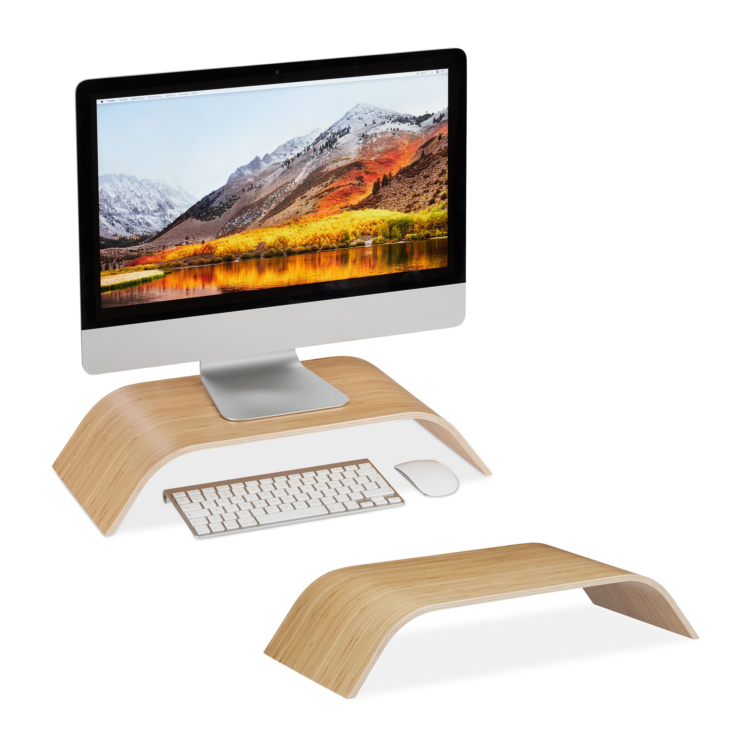 Relaxdays Support pour moniteur en bambou, rehausseur d'écran, tablette PC,  espace rangement, HLP 12x70x19 cm, naturel