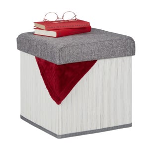 Relaxdays Pouf Contenitore in Ecopelle, HxLxP 40 x 40 x 40 cm, Sgabello da  Salotto, Cubo con Coperchio Imbottito, Beige