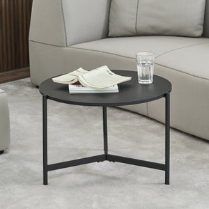 Table basse avec plateau de table rond diamètre 60 cm noir et pied inox  h.48 cm - RETIF