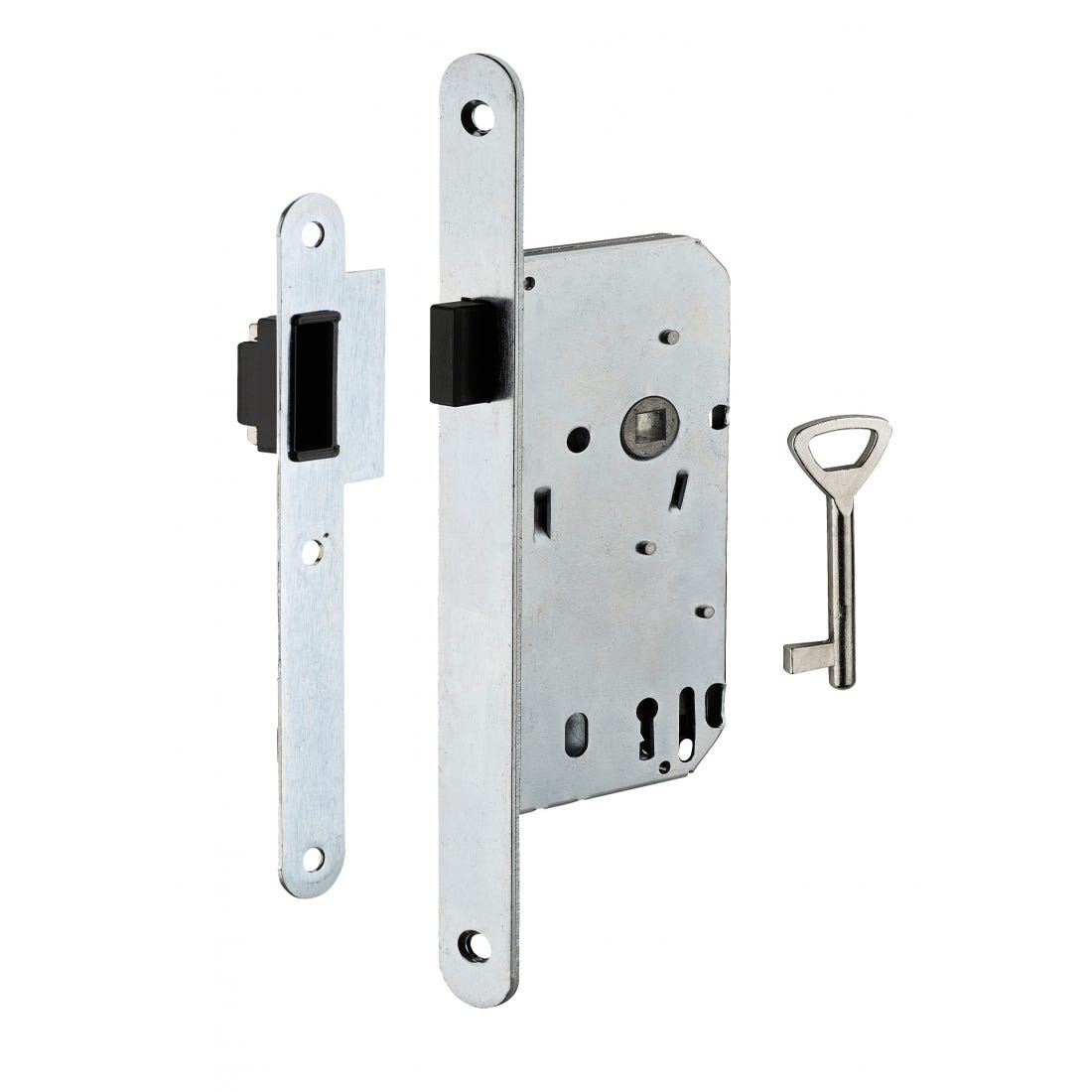 Serrurerie de Picardie - Serrure encastrable à clé pour porte de chambre,  axe 40mm, bouts ronds, blanc, 2 clés