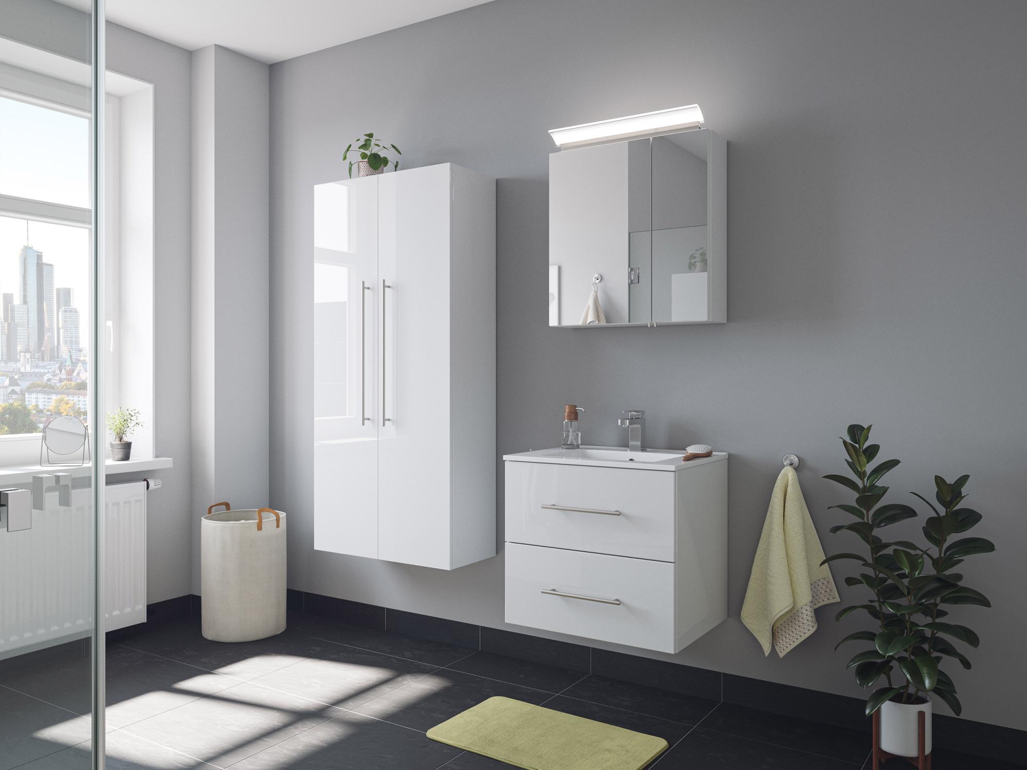 Ensemble de SDB FIRENZE 60 (4 Pièces/C) en blanc brillant et armoire de