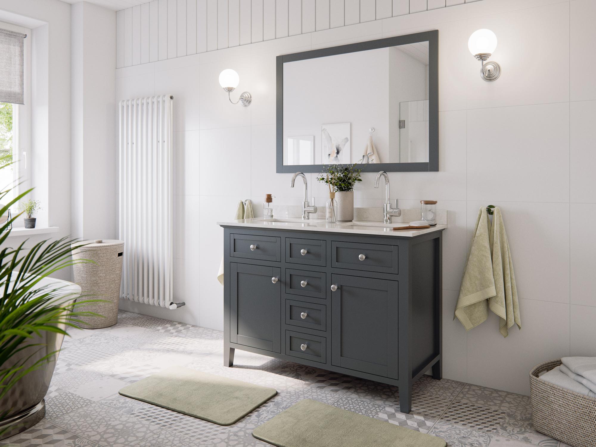 Ens. meubles SDB double vasque 2pcs POSTIGO 120 quartz Carrara monté