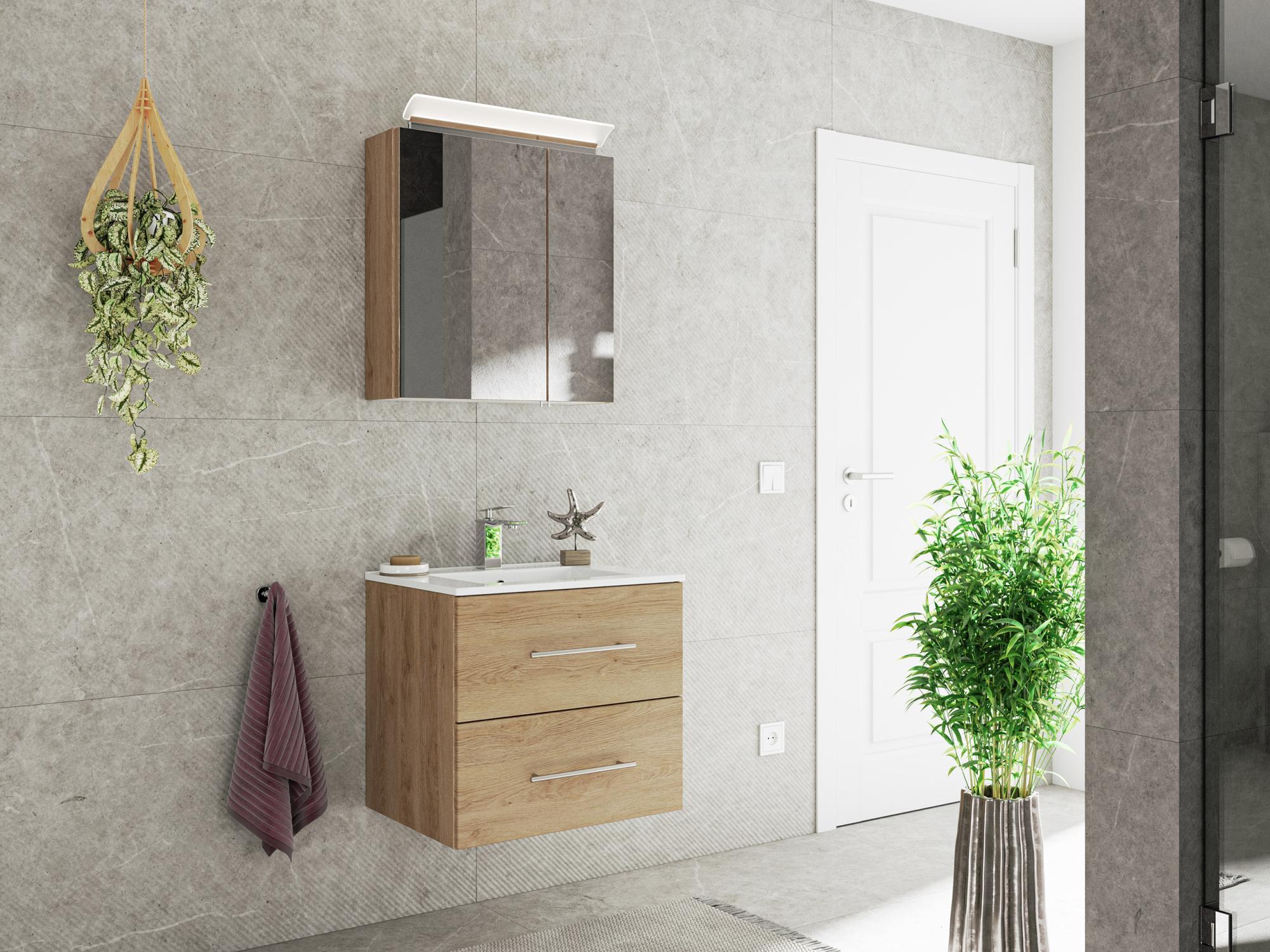 Ensemble de SDB FIRENZE 60 2 Pièces en décor chêne avec armoire de