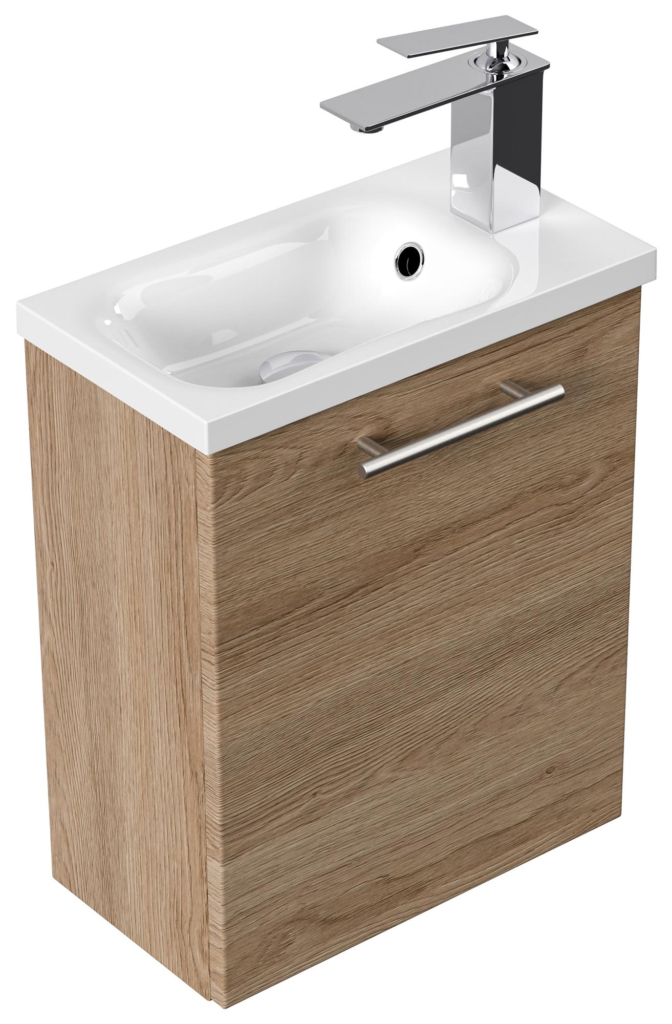 Meuble Lave-Mains Lisa Décor Chêne - Vasque Céramique Réversible - Idéal Petit Espace WC Ou Salle De Bain