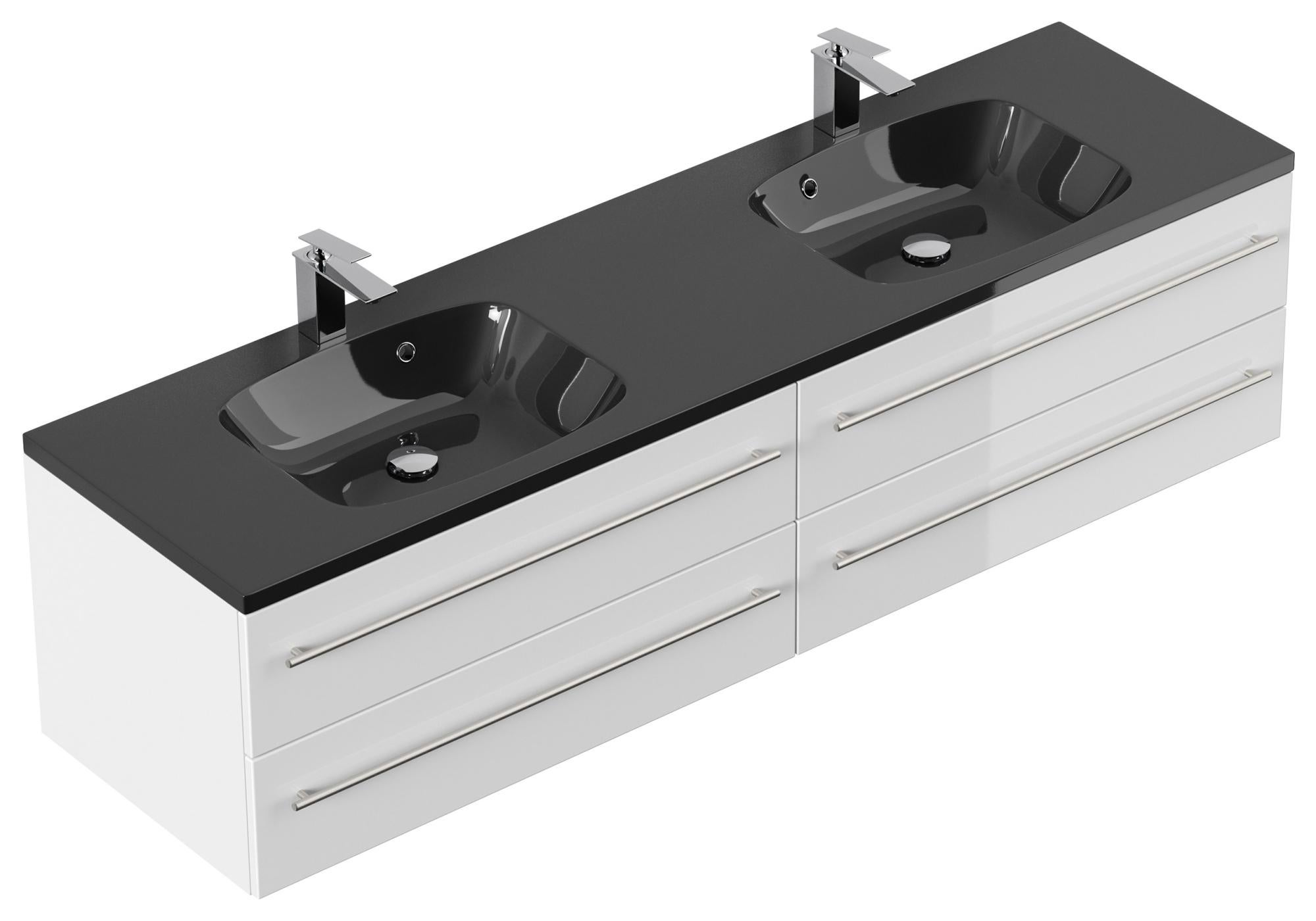 Meuble salle de bain COMPOSE 180 vasque noir, SoftClose blanc brillant