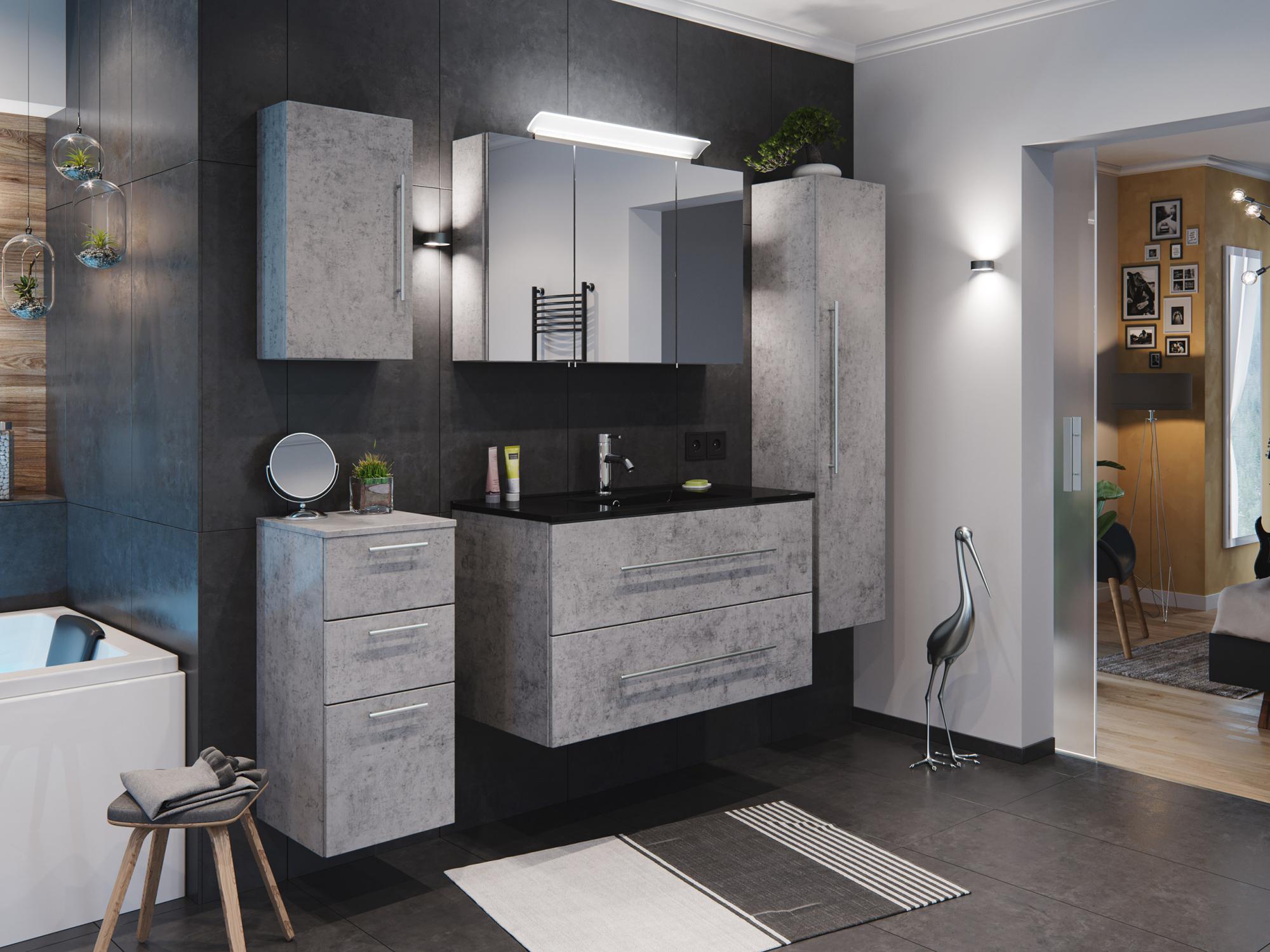 Ensemble de SDB BRIDGE 100 (5 Pièces/C) en aspect béton et armoire de