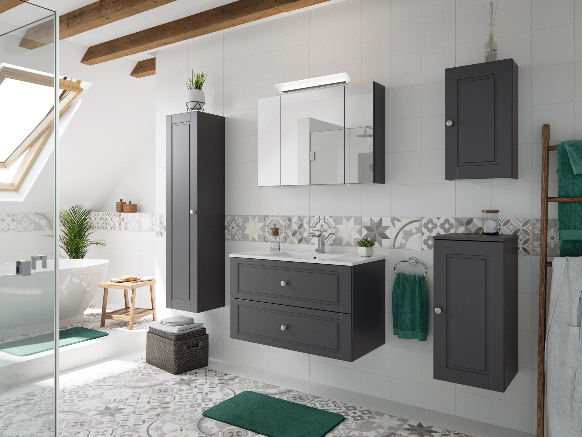 Ensemble meuble SDB FIRENZE 90 Cottage 5pcs armoire de toilette Anthracite Leroy Merlin