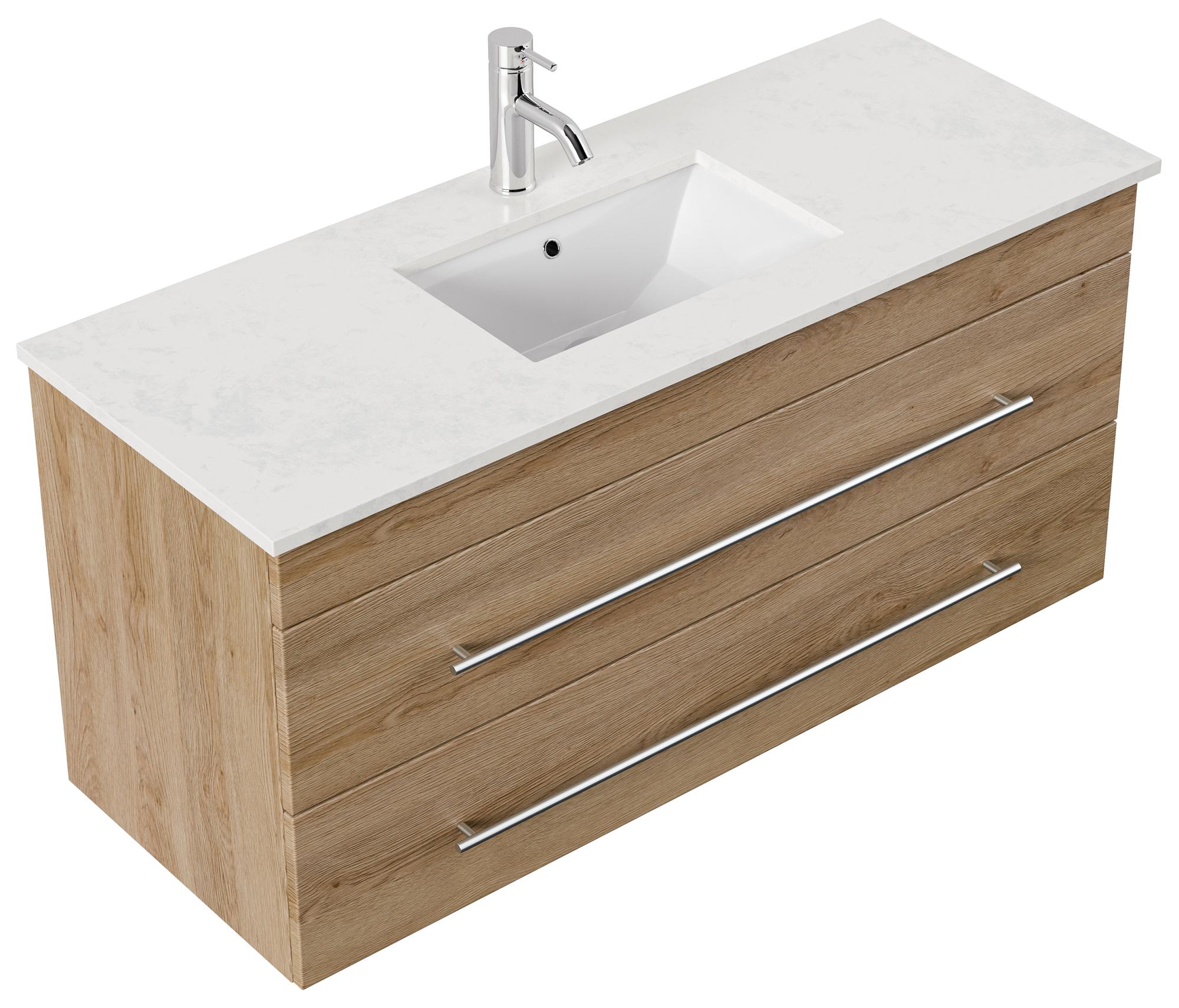 Meuble de salle de bain BRIGG 120 quartz Carrara meuble en chêne clair