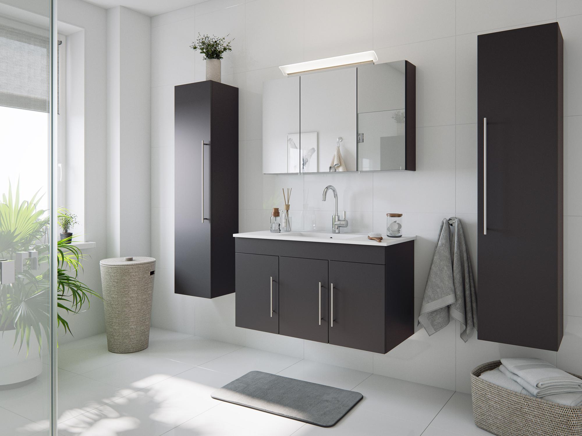 Ensemble de meuble de salle de bain VENEZIA 100 (4 Pièces) anthracite