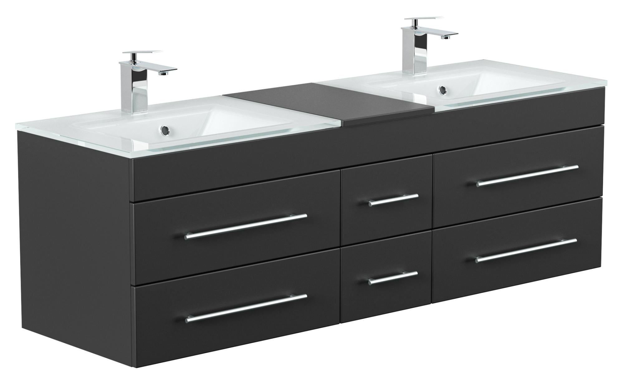 Meuble salle de bain VITRO XL double vasque en verre SoftClose noir