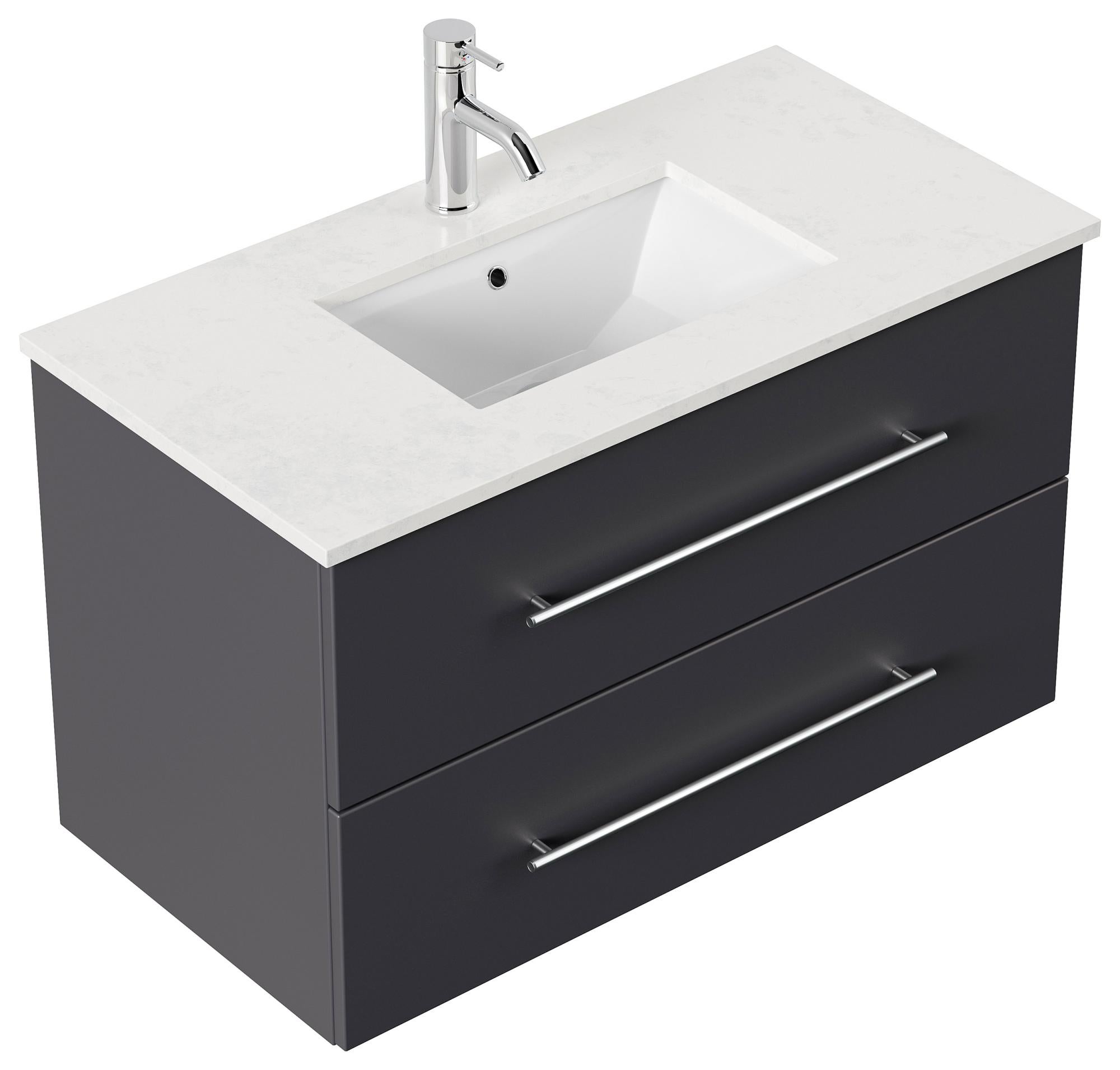 Meuble de salle de bain ELY 90 quartz Carrara meuble en anthracite