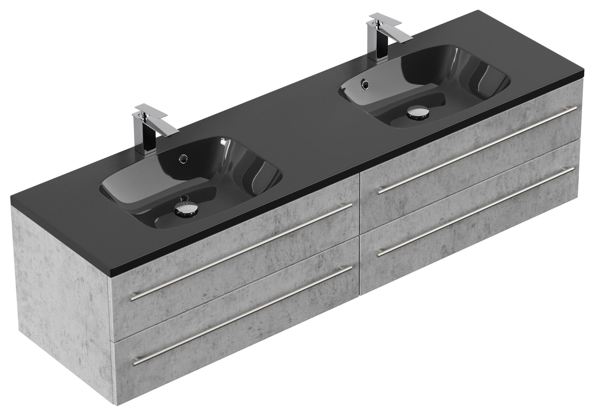 Meuble salle de bain COMPOSE 180 vasque noir, SoftClose aspect béton