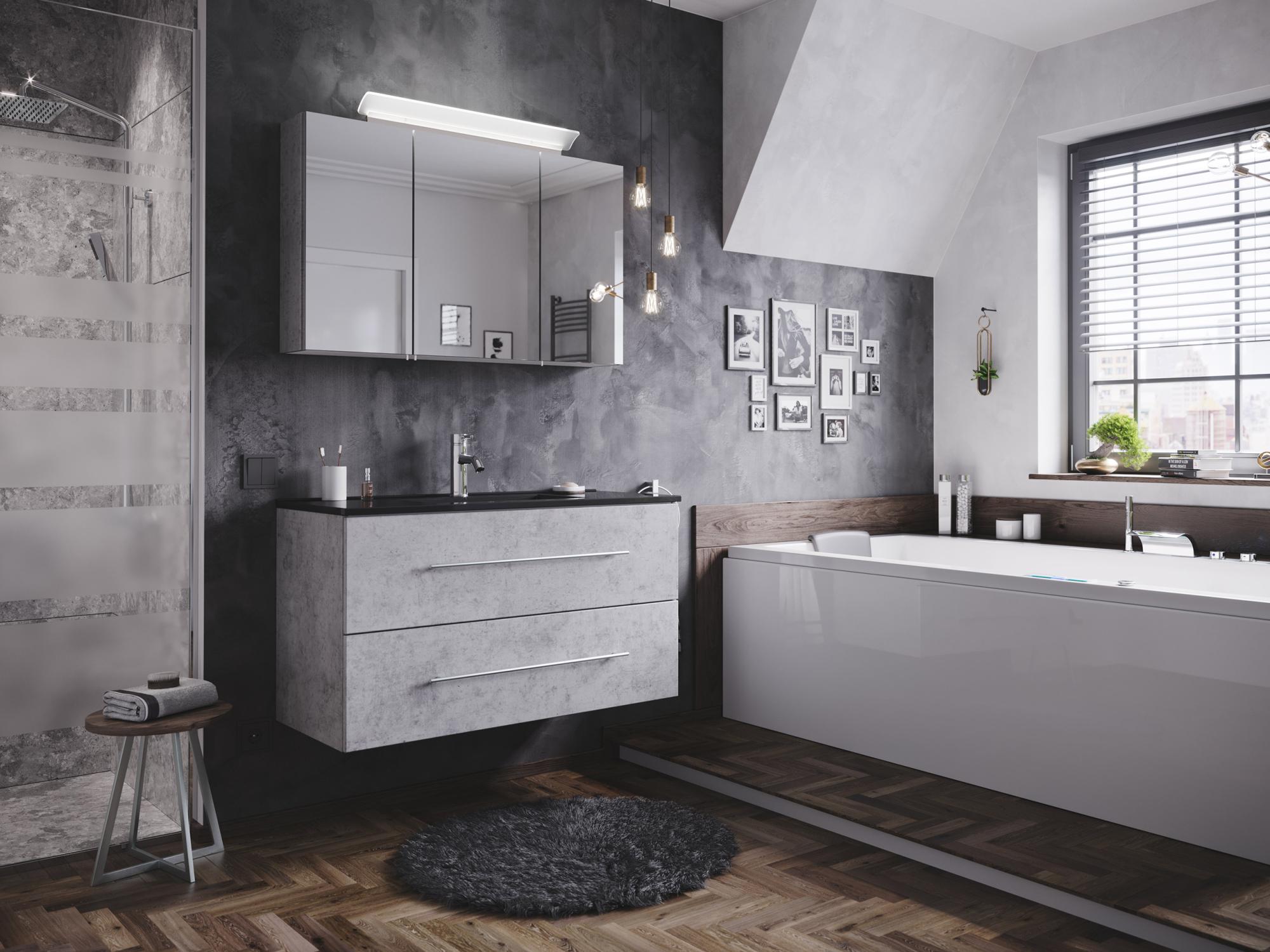 Ensemble de SDB BRIDGE 100 2 Pièces en aspect béton, armoire de