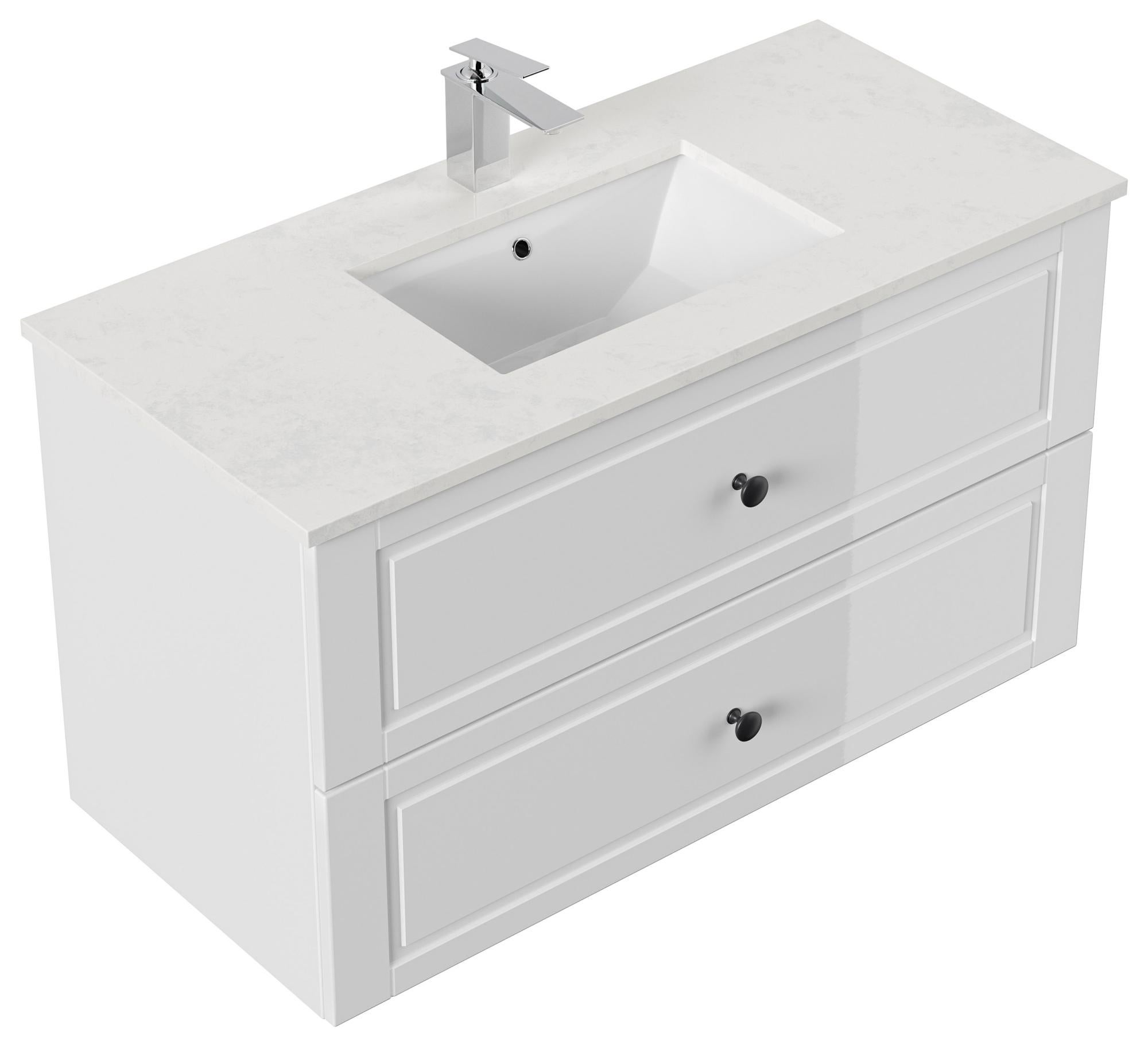 Meuble de salle de bain ELY 100 Cottage quartz Carrara meuble en blanc