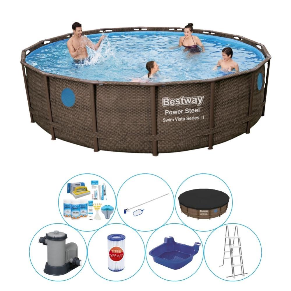 Offre combinée de piscine - Bestway Power Steel Swim Vista 488x122 cm ...