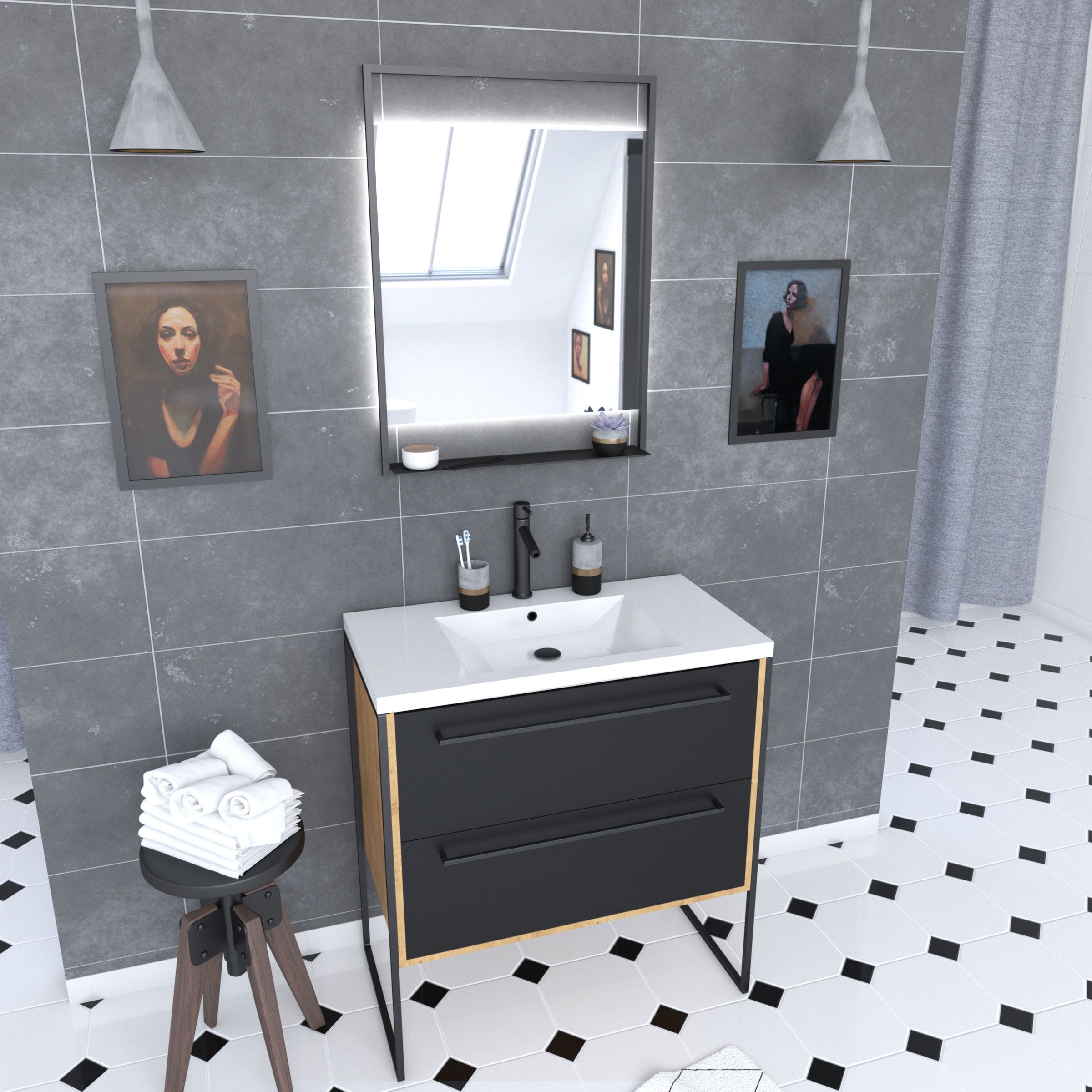 Aurlane Miroir salle de bain avec eclairage LED et contour noir
