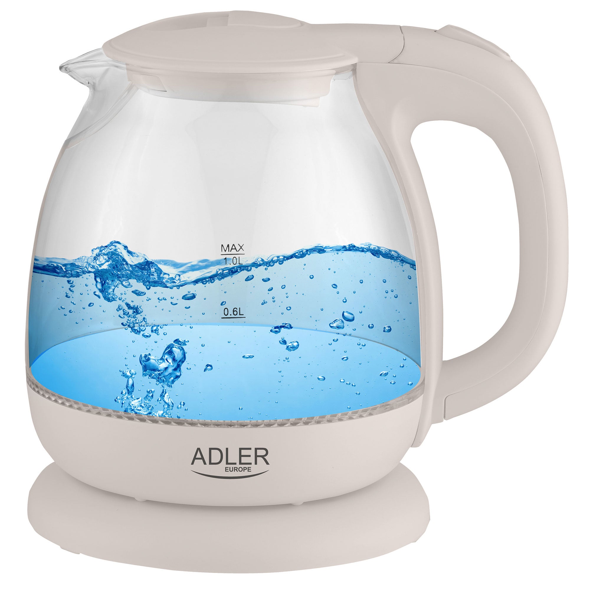 Hervidor Agua Eléctrico, 1 L, sin BPA, Resistencia Blanco 900W Adler AD03