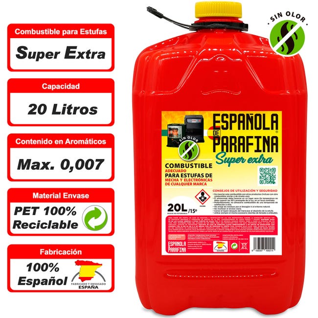 Parafina para Estufas sin Olor Líquida 4 x Bidón 20L Combustible Líquido,  Española de Parafina, , , SUPER EXTRA