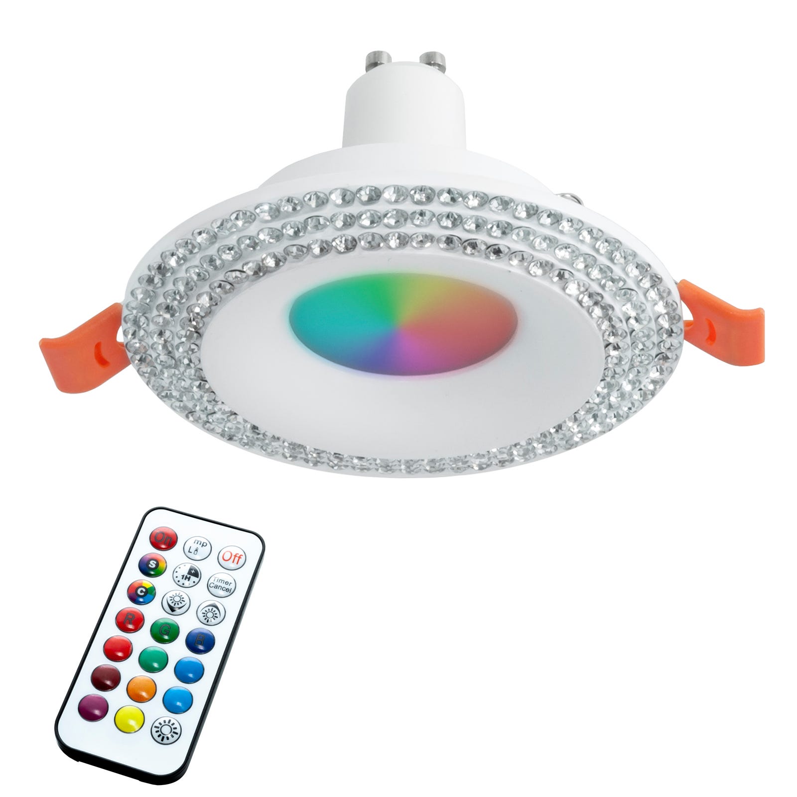 Spot encastré rond blanc 65mm lampe LED RGB GU10 crystal glitter disco  lights shop 230V LIGHT RGBW + 3000K