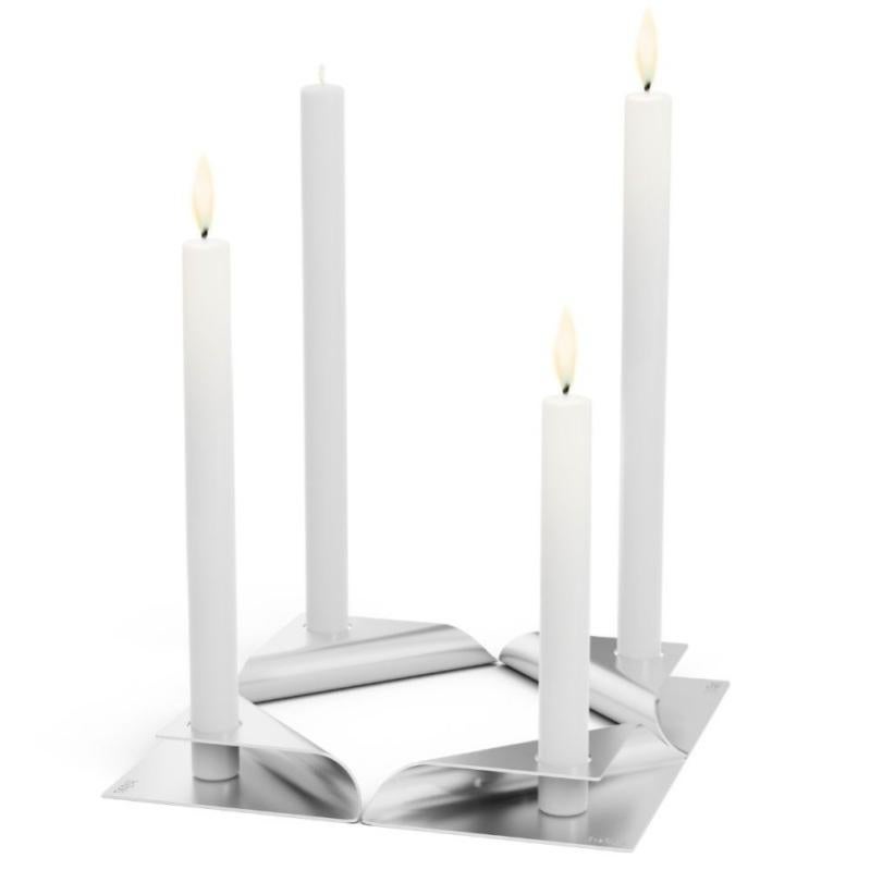 Candela Effetto Vetro Tre Strisce: Candelotto In Cera Naturale Vegana, Colore Argento, 85x85mm, 20-40 Ore Di Durata