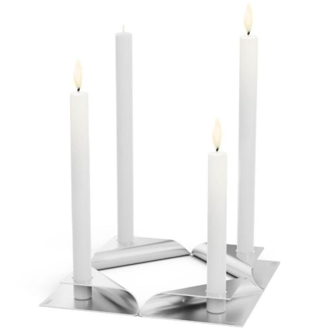 Candela Effetto Vetro Tre Strisce: Candelotto In Cera Naturale Vegana, Colore Argento, 85x85mm, 20-40 Ore Di Durata