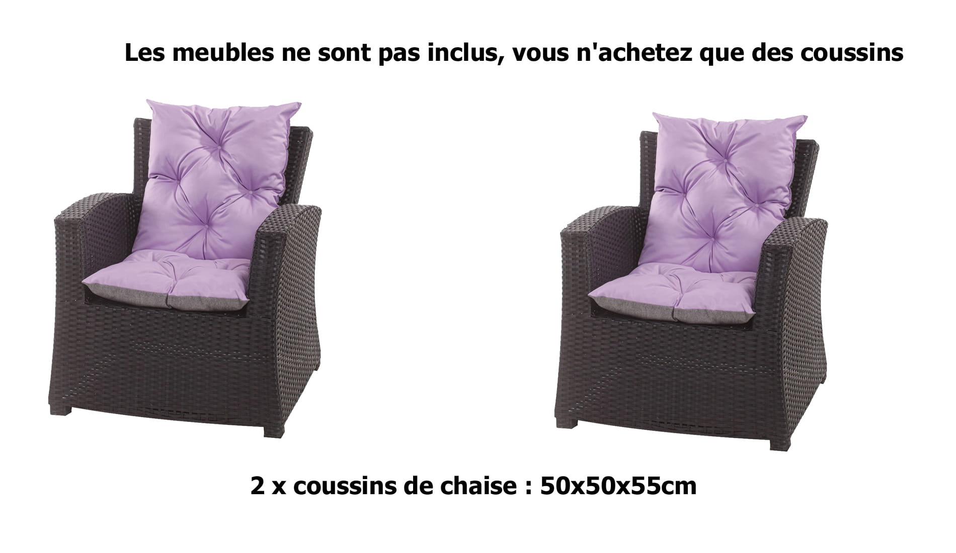 2 x Cuscino per poltrona da giardino 50x50x55 cm - cuscino per sedia da  esterno/interno Viola chiaro