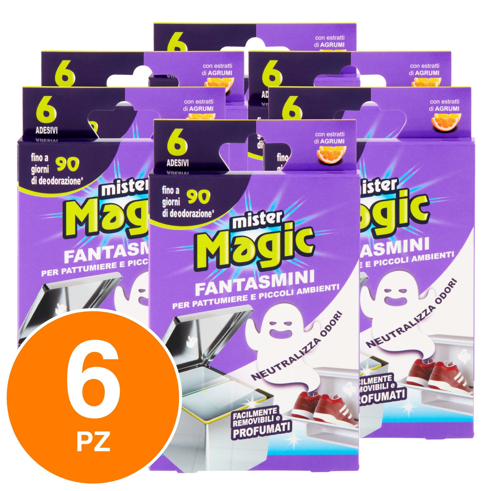 6x Mister Magic Fantasmini Adesivi Profumati per Pattumiere e Piccoli  Ambienti