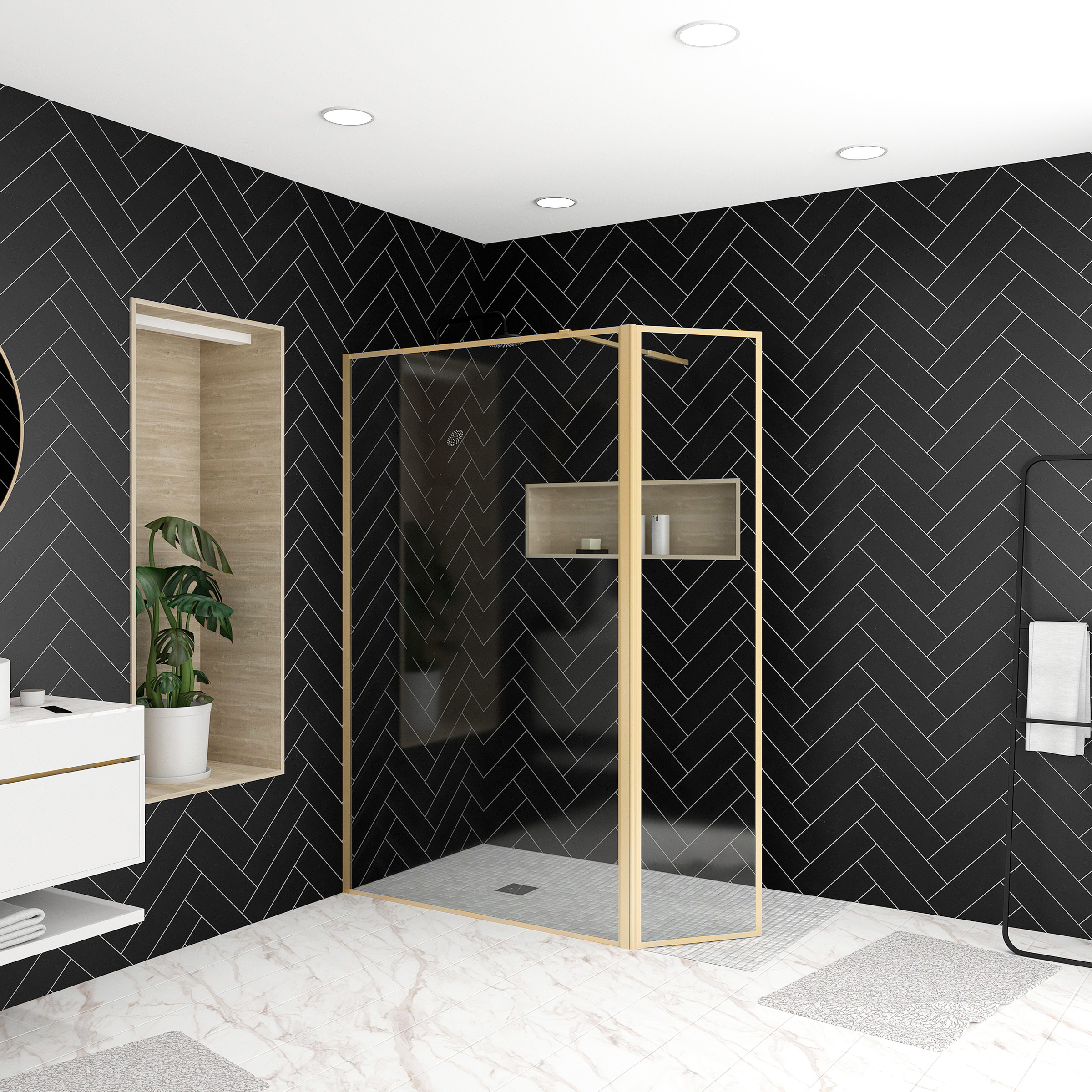 Paroi de Douche avec Volet Pivotant 120+40x200 cm Finition Or Doré