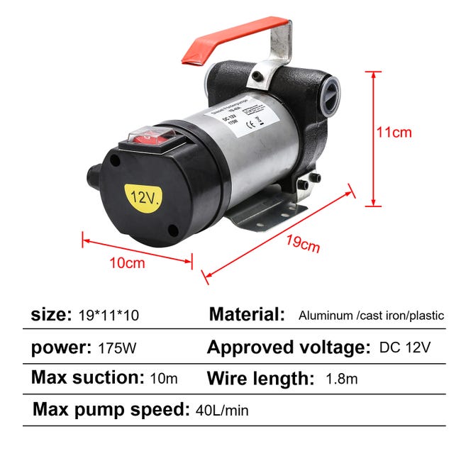 Pompe à Fuel Gasoil bio Autoaspirante 12V/160W 40l/min