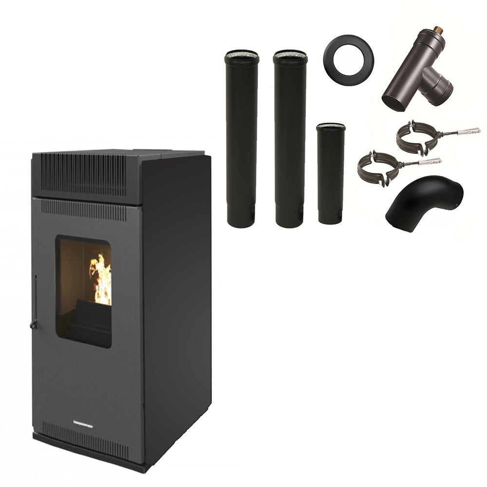 Stufa A Pellet Ad Aria Da 10 KW Anita Sannover Nera + Kit Di Raccordo ...