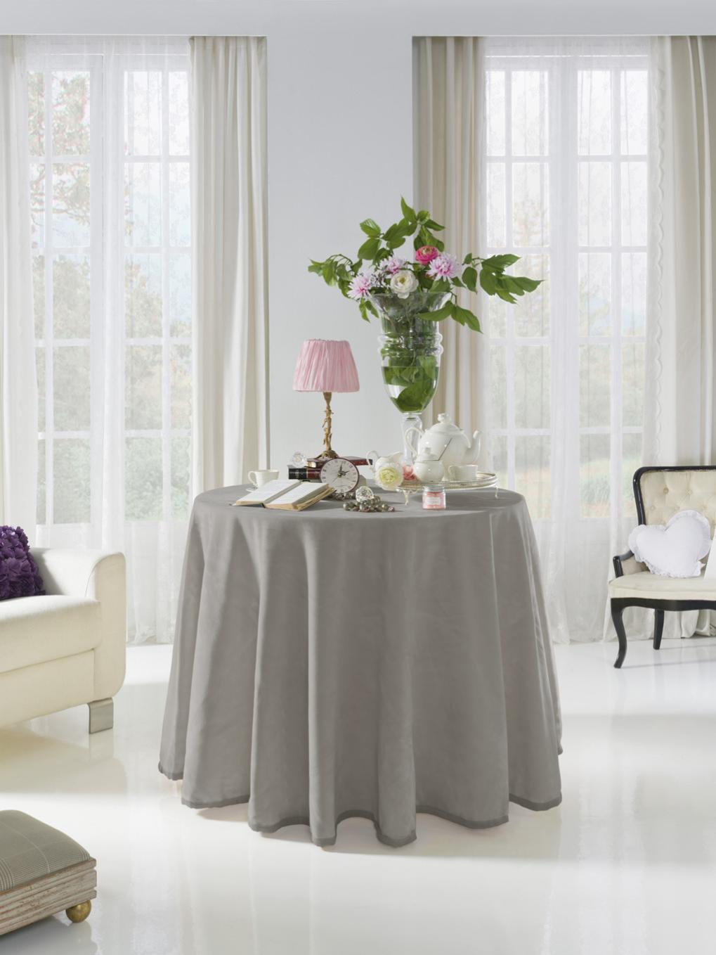 Acomoda textil - falda para mesa camilla terciopelo, redonda - rectangular, suave y cálida de invierno.(redonda 100 cm, gris)