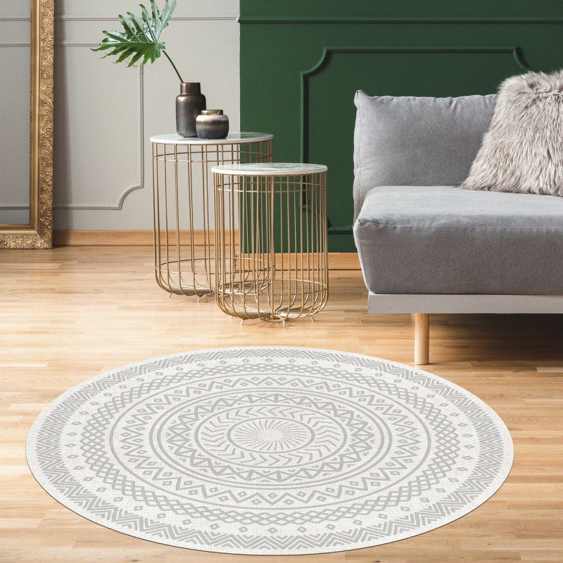 Alfombra vinílica acolchada, alfombra estampada de PVC, lavable y  antideslizante Redonda Gris, 80 cm de diámetro