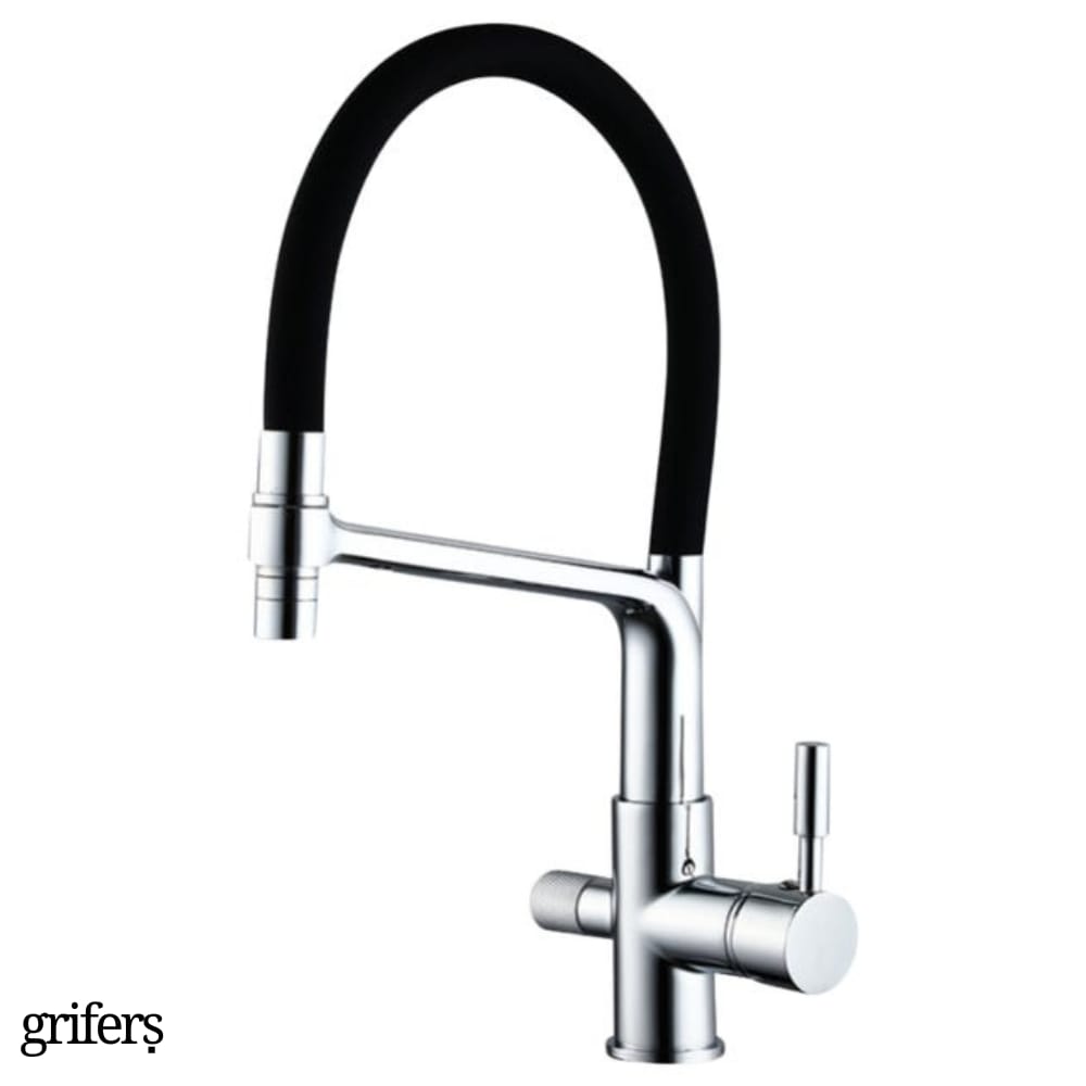 Grifo Osmosis Flexible 3 v as 2 salidas Negro y Cromado CALIGARUM